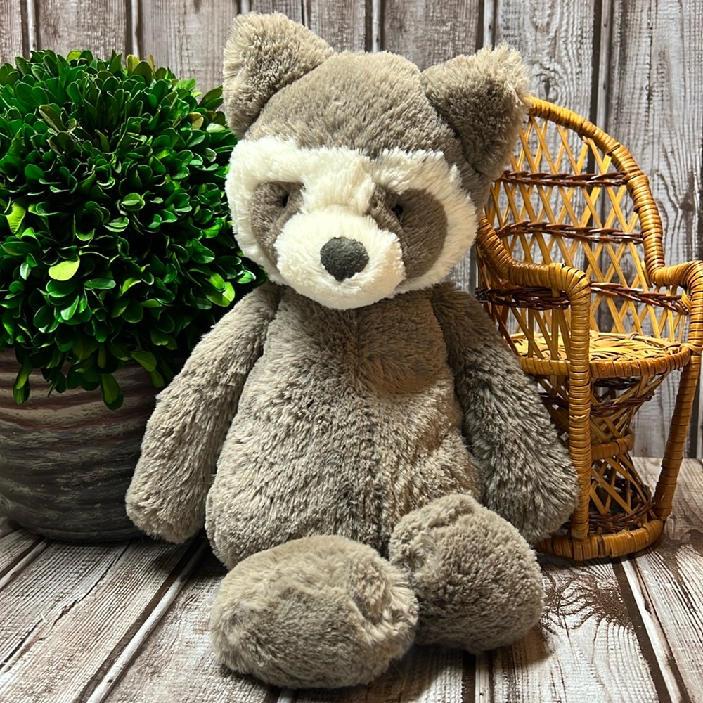 Jellycat RARE RETIRED Bashful Raccoon Stuffed Animal Plush Medium 12 inches 12in